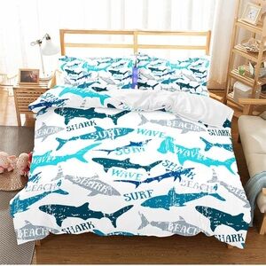 Shark Fish Print Kids Duvet Cover Set King Bedding Cover Set Boys Girls Duvet